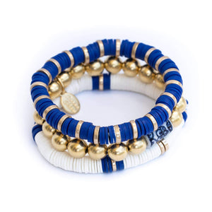 Set of 3 Blue White & Gold Stretch Bracelets
